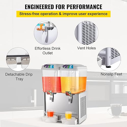Miniatura 6 de VEVOR Dispensador comercial de bebidas dispensador comercial de bebidas de 95 galones 2 tanques dispensador de bebidas de acero inoxidable de