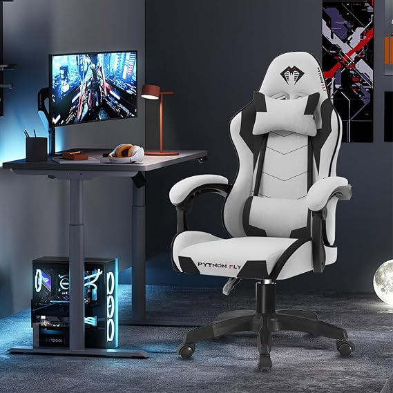 Cadeira Gamer Python Fly Tecido Respirável - Cinza Claro