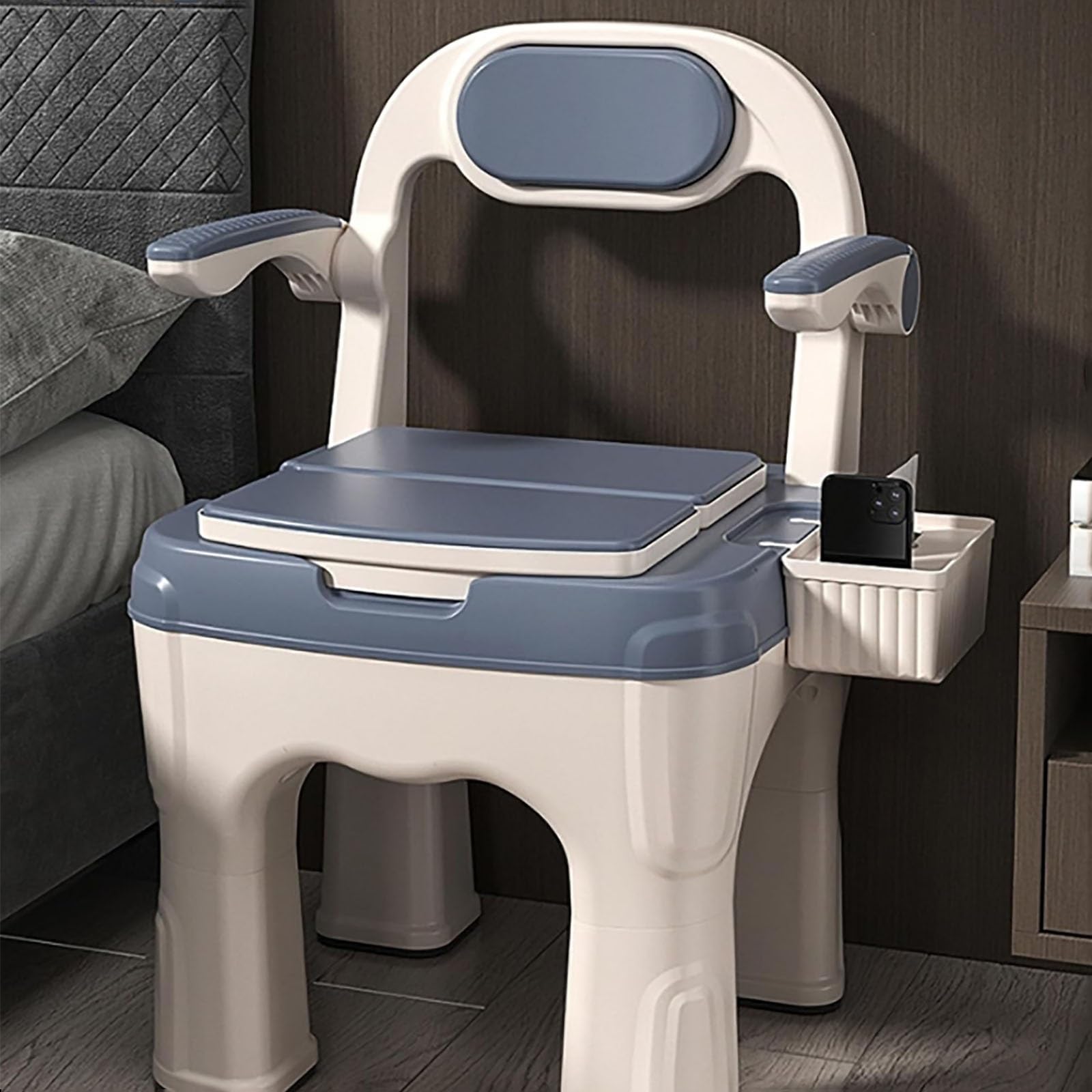 BHGFYXBS Mobile Commode Chair, Upgraded Safety Commode Toilet For Elderly And Disabled Portable Home Bedside Chair With Adjustable...,A,A,A
