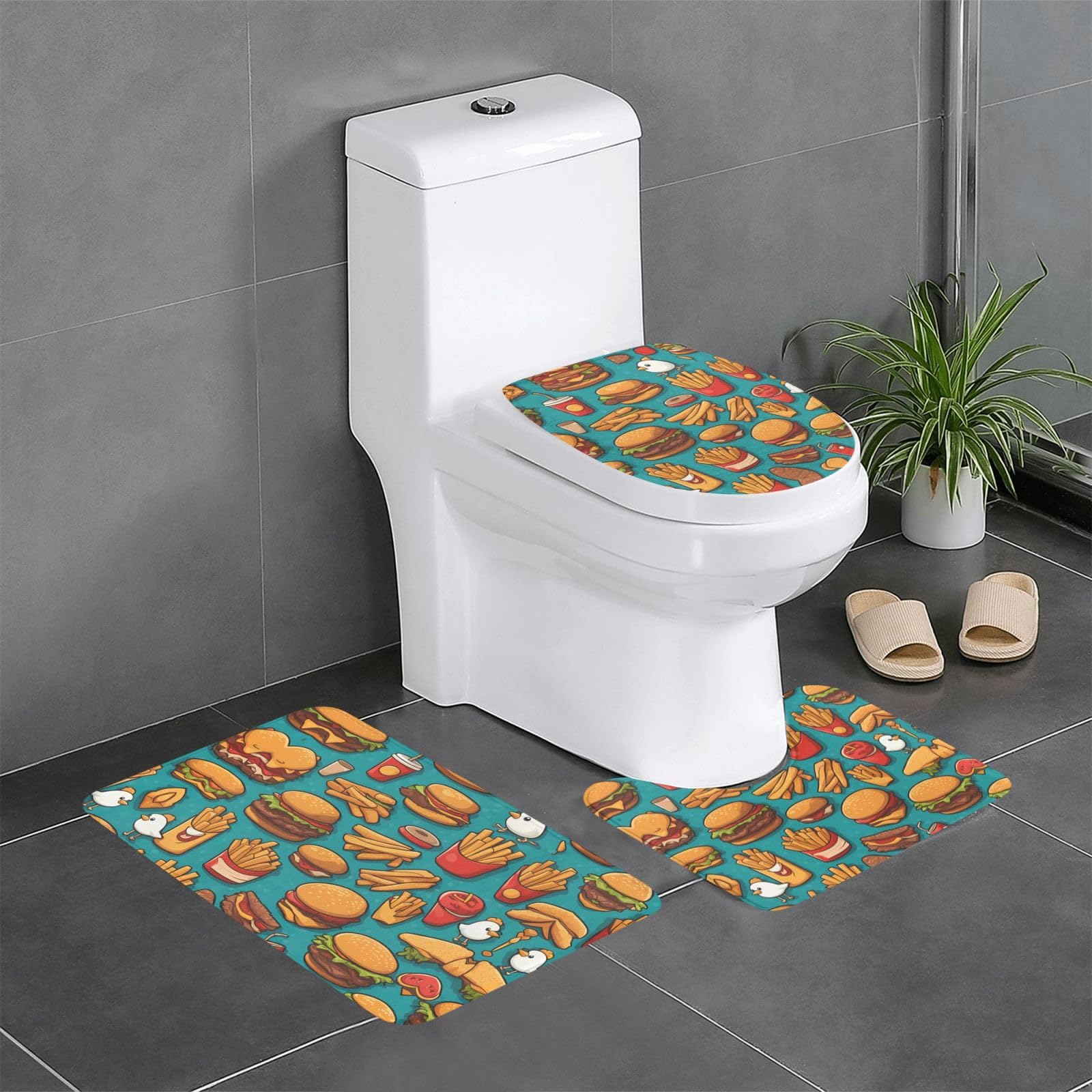 Tapis de salle de bain antidérapants motifs frites contours WC