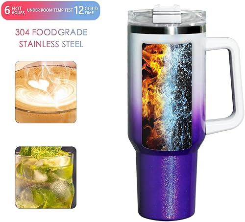 Miniatura 4 de MAIKESUB Vaso de sublimación en blanco de 40 onzas con asa y tapa con pajilla, vaso aislado, reutilizable, botella de agua de acero inoxidable, taza