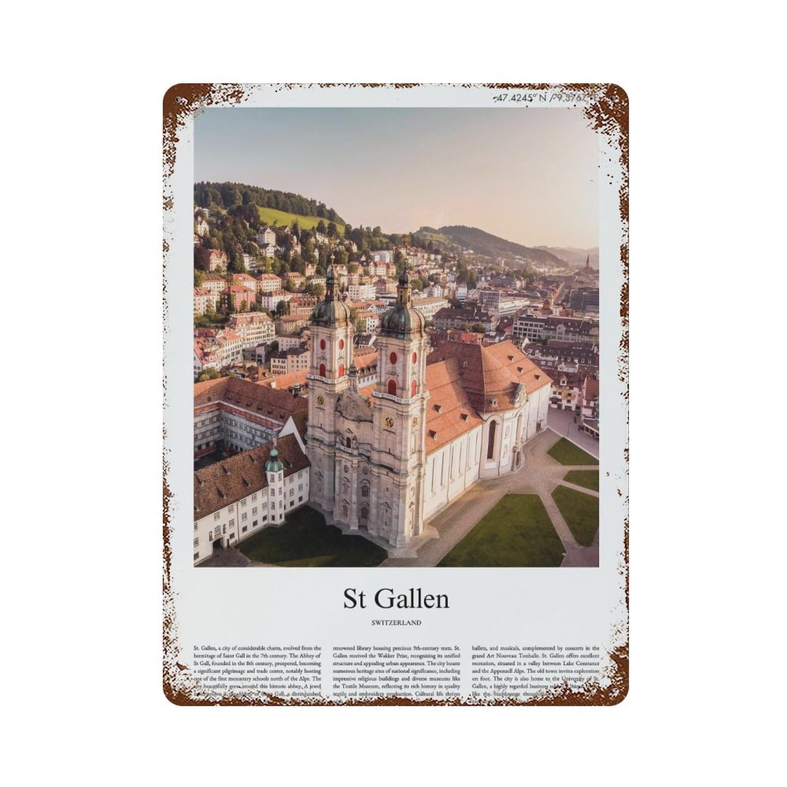 xiaoxiaoshen St Gallen Switzerland City Scenery Wall Decor Art Metal Tin Poster Modern Home Decor Art Home Bar Shop Decorations Vintage Sign 40x30cm