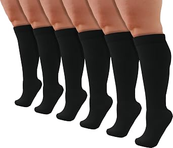 Winterlace Womens Queen Size Trouser Socks, 6 Pairs Knee High Dress Socks Stretchy Silky Soft