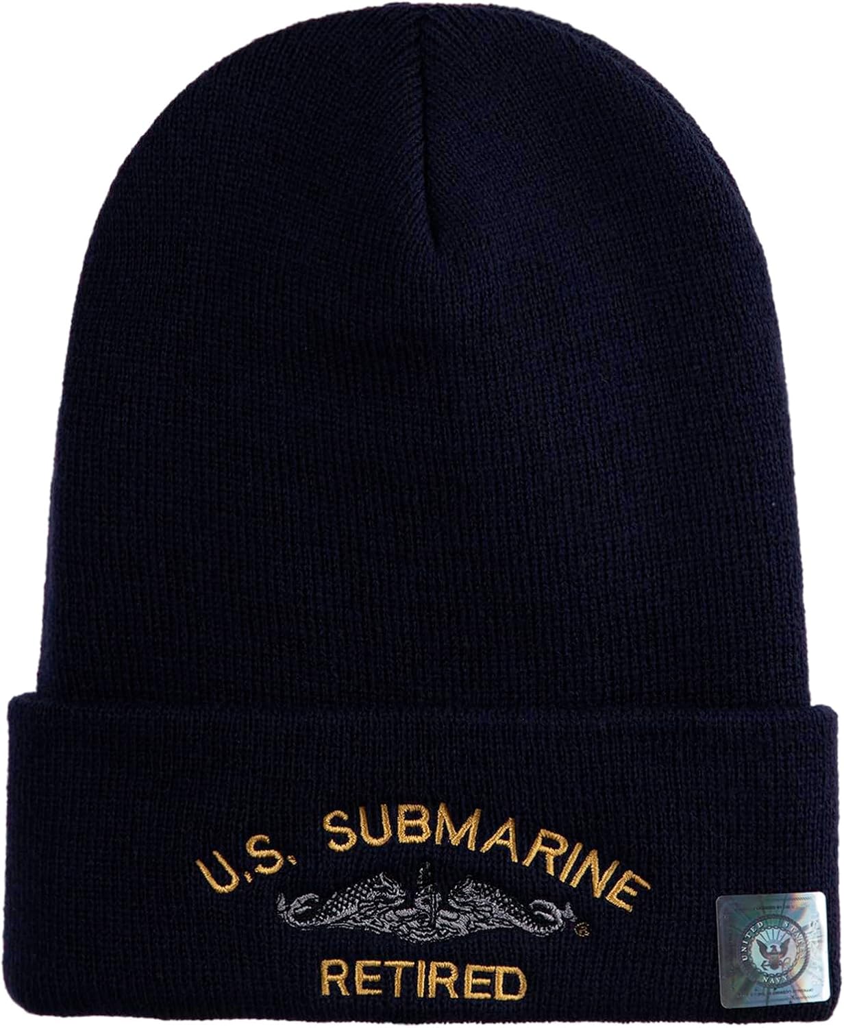 US Submarine Retired Military Embroidered 12 inch Cuffed Knit YP Long Beanie