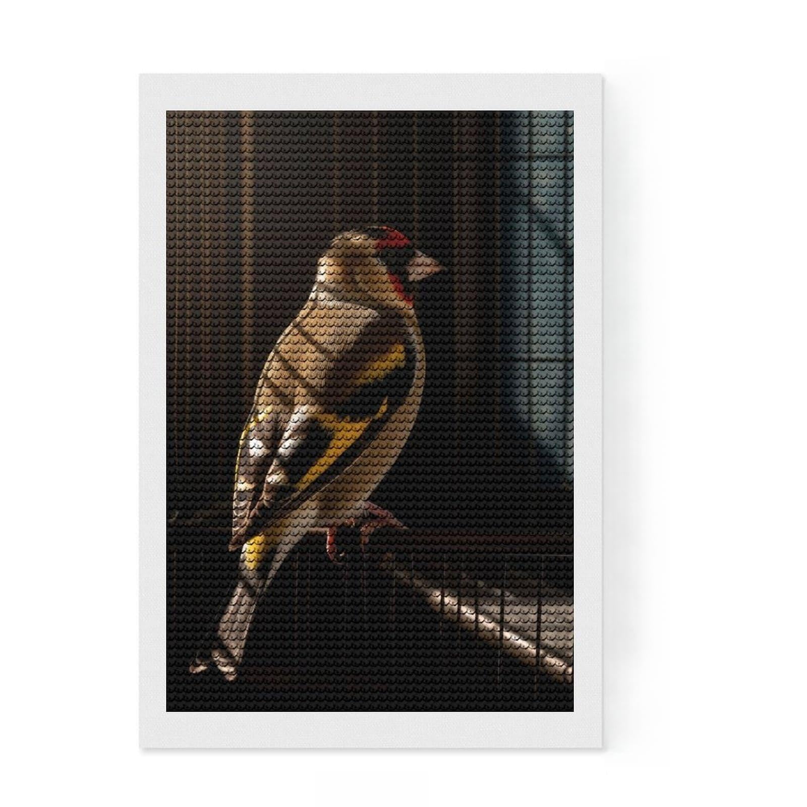 Junmoney Goldfinch Bird in Cage Round Drill Diamond Painting 8"x12", Christmas Gift, Boho Decor, Aesthetic Room Decor, Relaxing Handmade Project