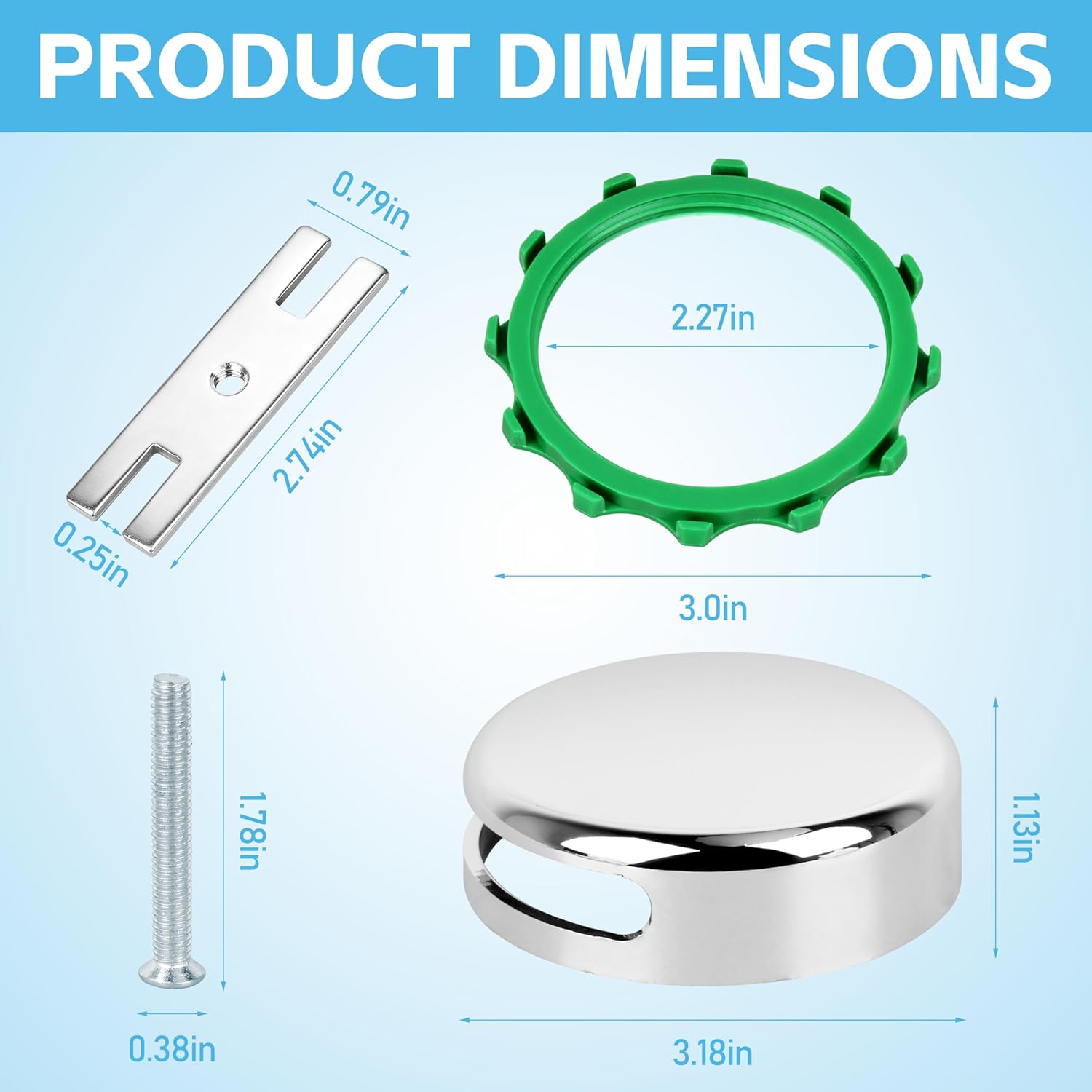 Chrome Plated Bathtub Overflow Drain Cover Kit,Snap-On Installation (5 Pc Bathtub Overflow Drain Cover)