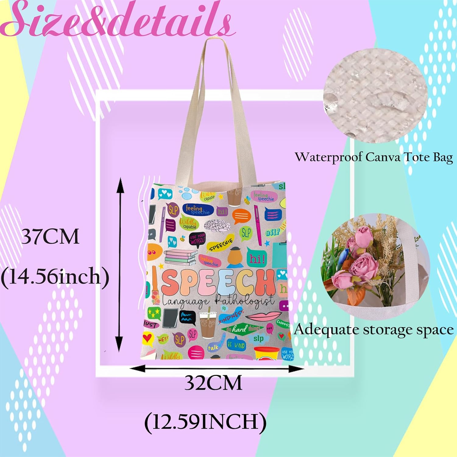 JYTAPP Speech Language Therapist Gifts SLP Gifts Canvas Tote Bag Speech Language Pathologist Gift Speech Therapist Appreciation Gift - Image 3