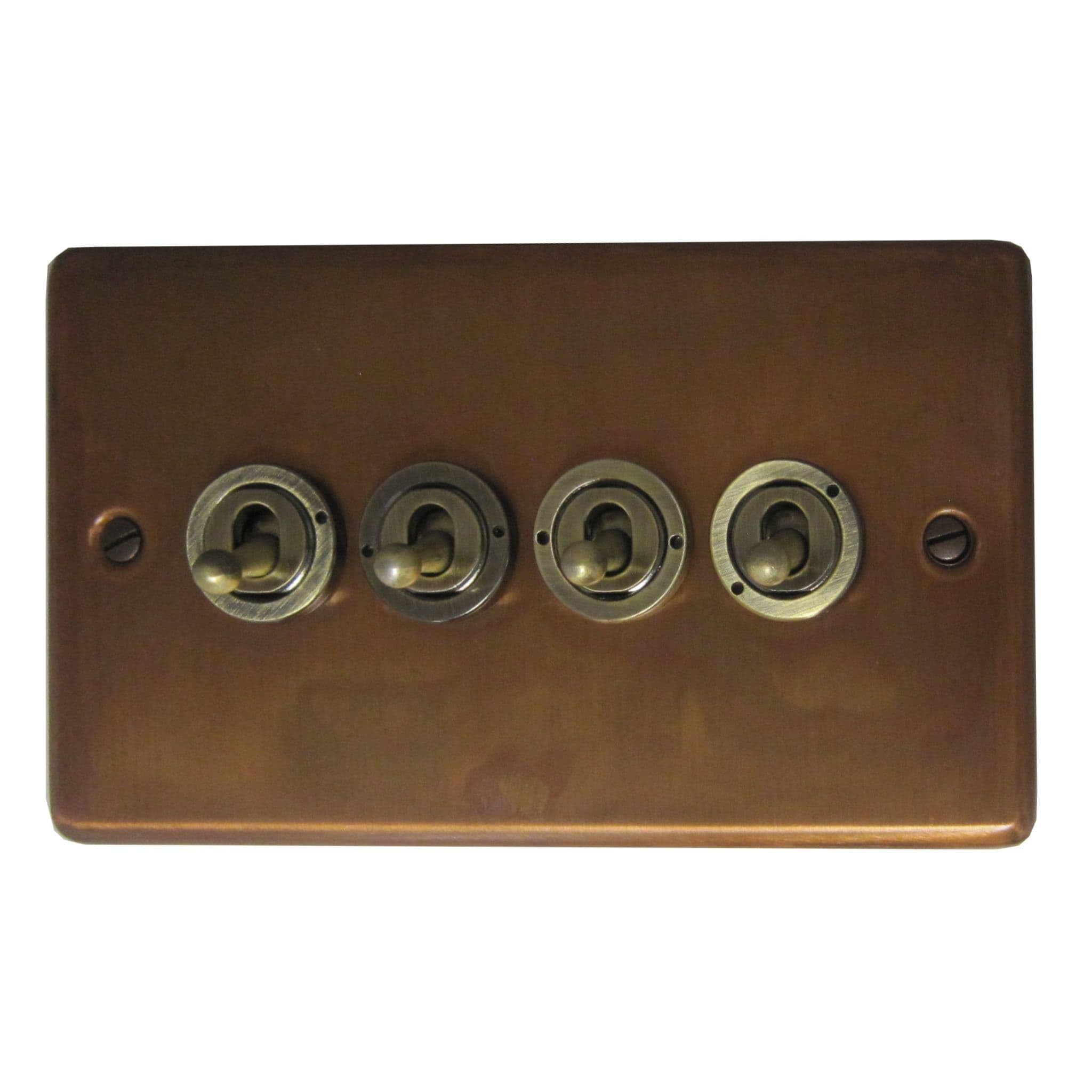 G&H CTC284 Standard Plate Tarnished Copper 4 Gang 1 or 2 Way Toggle Light Switch