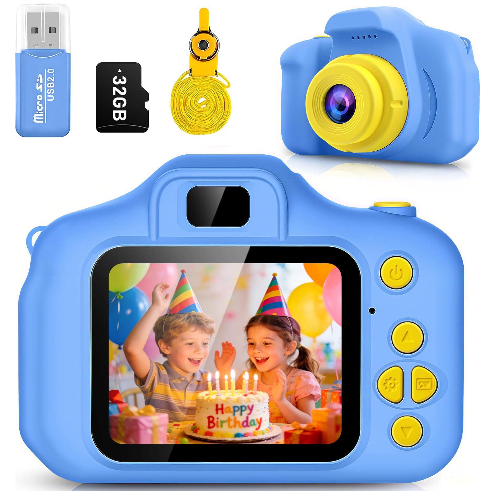Desuccus Kids Camera Toys Christmas Birthday Gifts for Boys and Girls Kids Toys 3 4 5 6 7 8 9 Year Old HD Digital Video Camera for Toddler with 32GB SD Card (Blue)