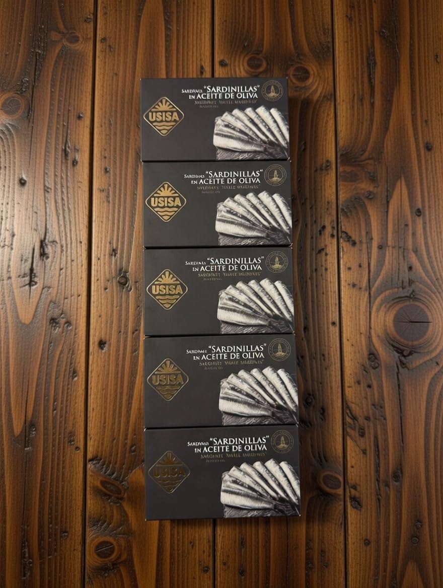 Sardinillas en Aceite de Oliva de USISA - Conserva de Pescado | Pack de 5 Latas de 120g