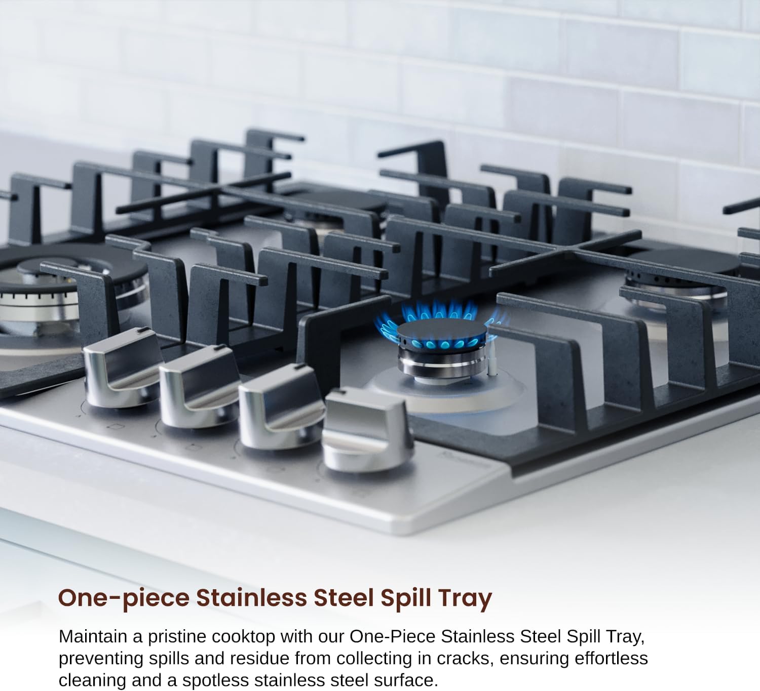 Rangaire RCG241S 24" Gas Cooktop - Stainless Steel, Sealed Burners, Cast Iron Grates, Die Cast Metal Burner Controls