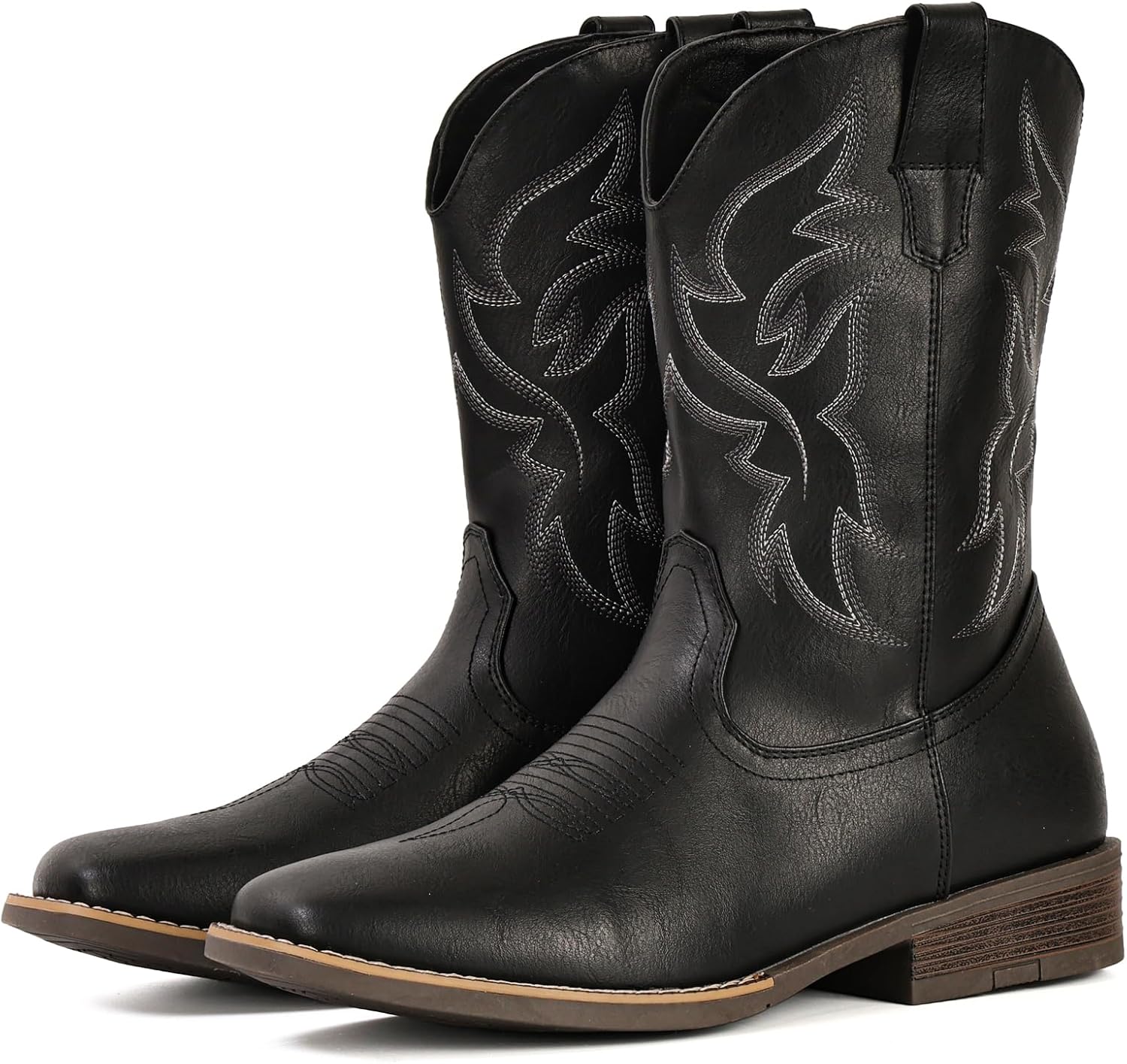 IUV Cowboy Boots For Men Wide Square Toe,Slip-Resistant Western Boots with Embroidered Detail Easy Pull-On Design