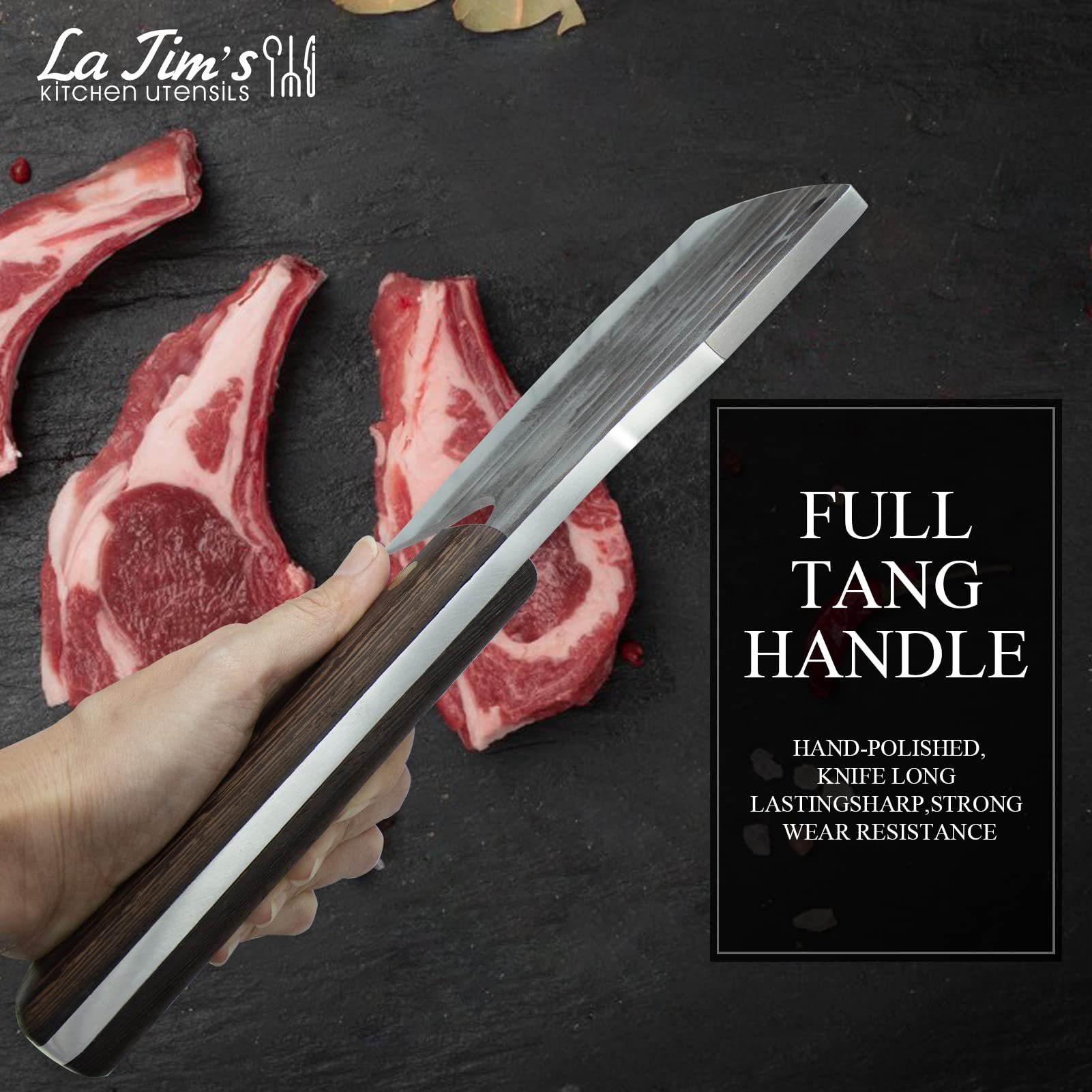 Couperet, couperet lourd de 0,85 kg, couperet à viande en acier au carbone forgé à la main, couteau de boucher pour hacher les os, manche en bois massif