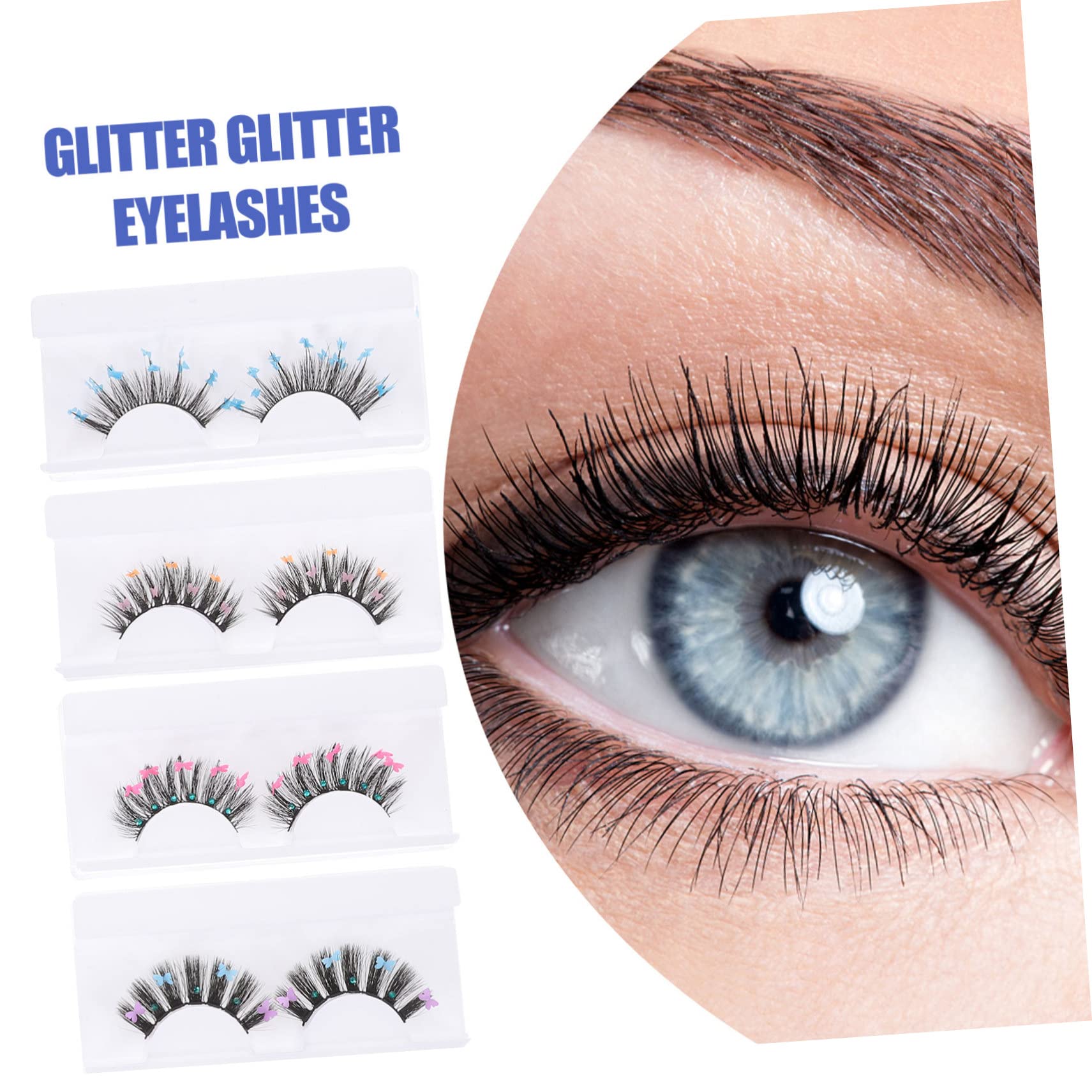 FOMIYES 16 Paia ciglia finte con paillettes ciglia nere riutilizzabili ciglia finte segmentate fake lashes false lashes ciglia cosplay ciglia colorate ciglio estendere fibra chimica