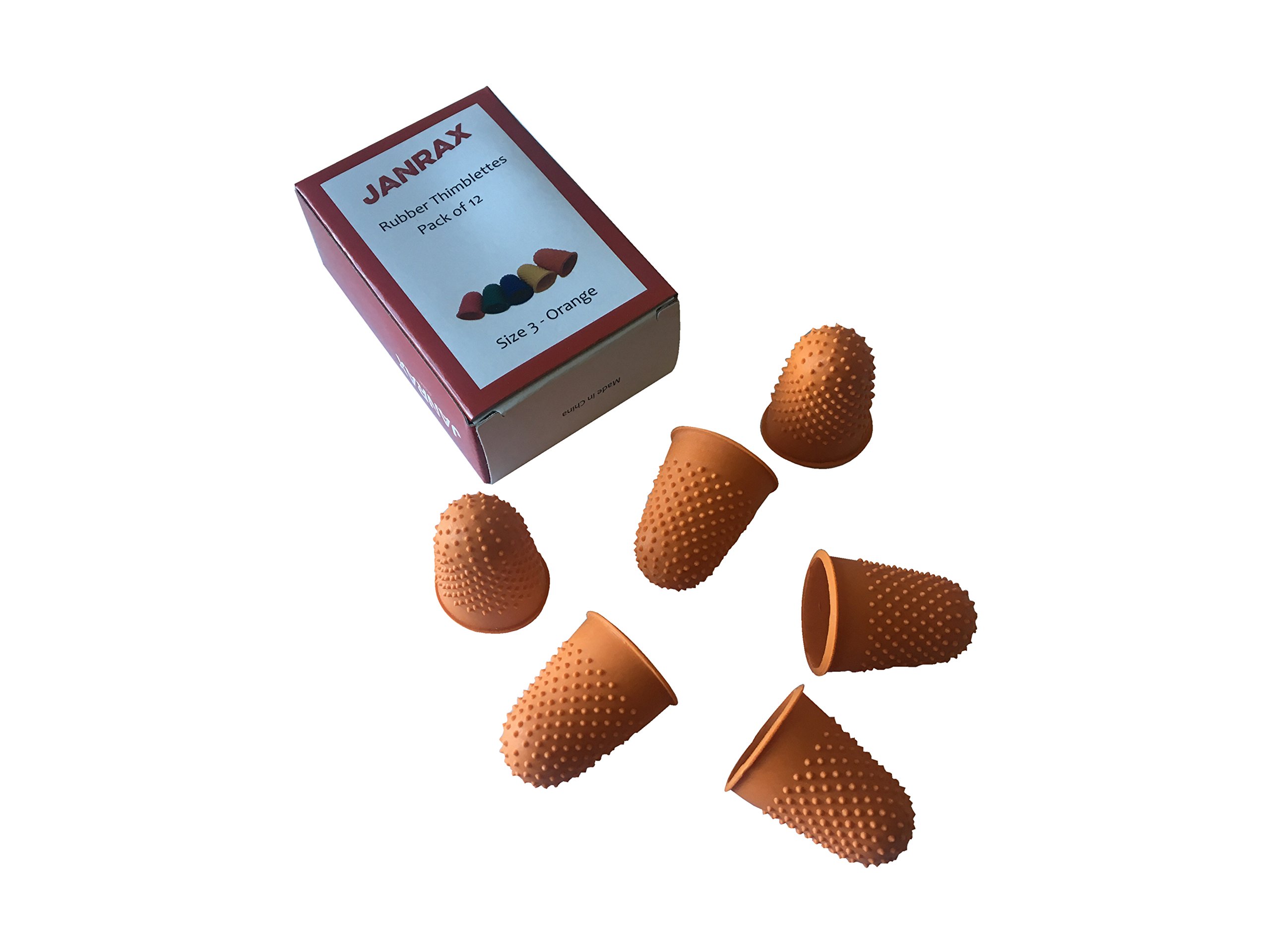 Lot de 12 Orange N ° 3 en caoutchouc doigtiers – Extra Large Dé à Coudre doigt Cônes