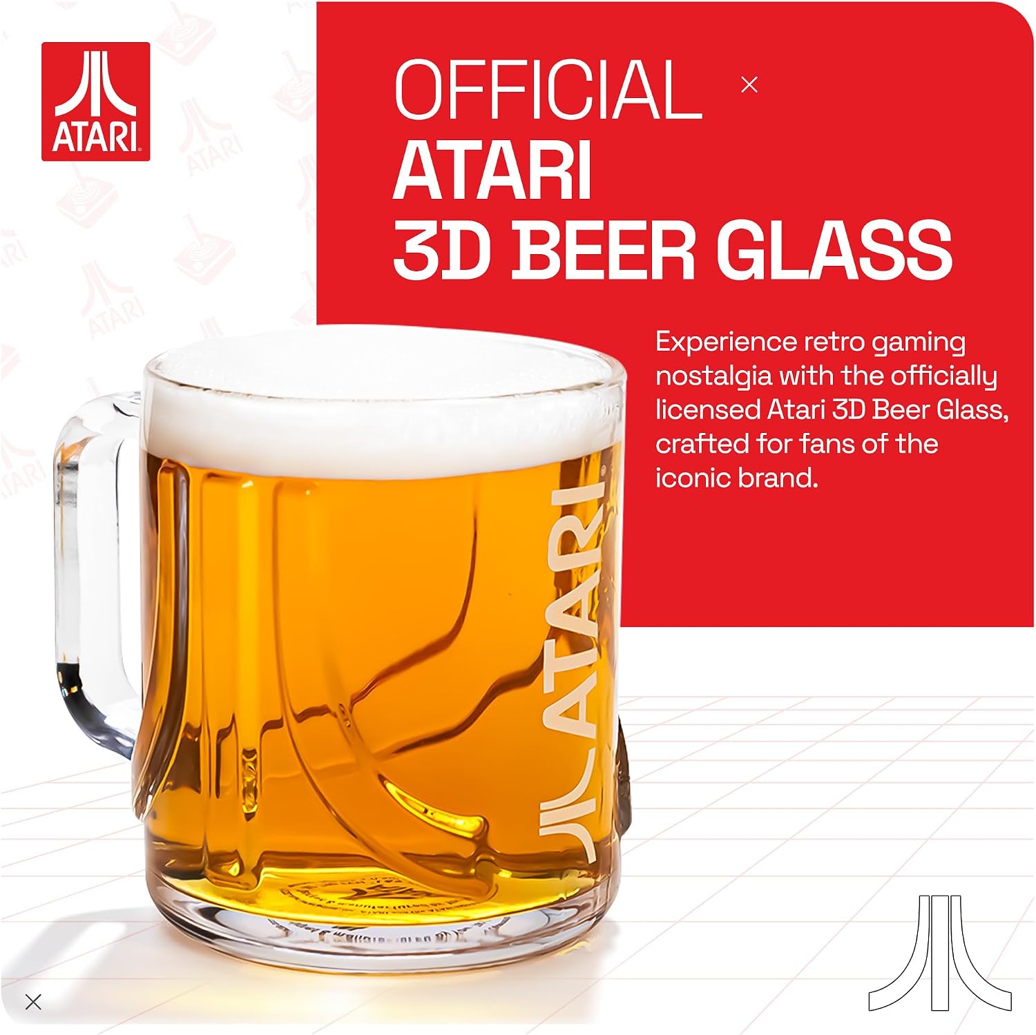 Thumbs Up Official Atari Glass Beer Mug, Embossed Atari Retro Logo, 20oz Beer Stein, Collectible Beer Glass with Handle, Vintage Beer Mug with Handle, Fathers Day, Birthday Dad Gifts for Him