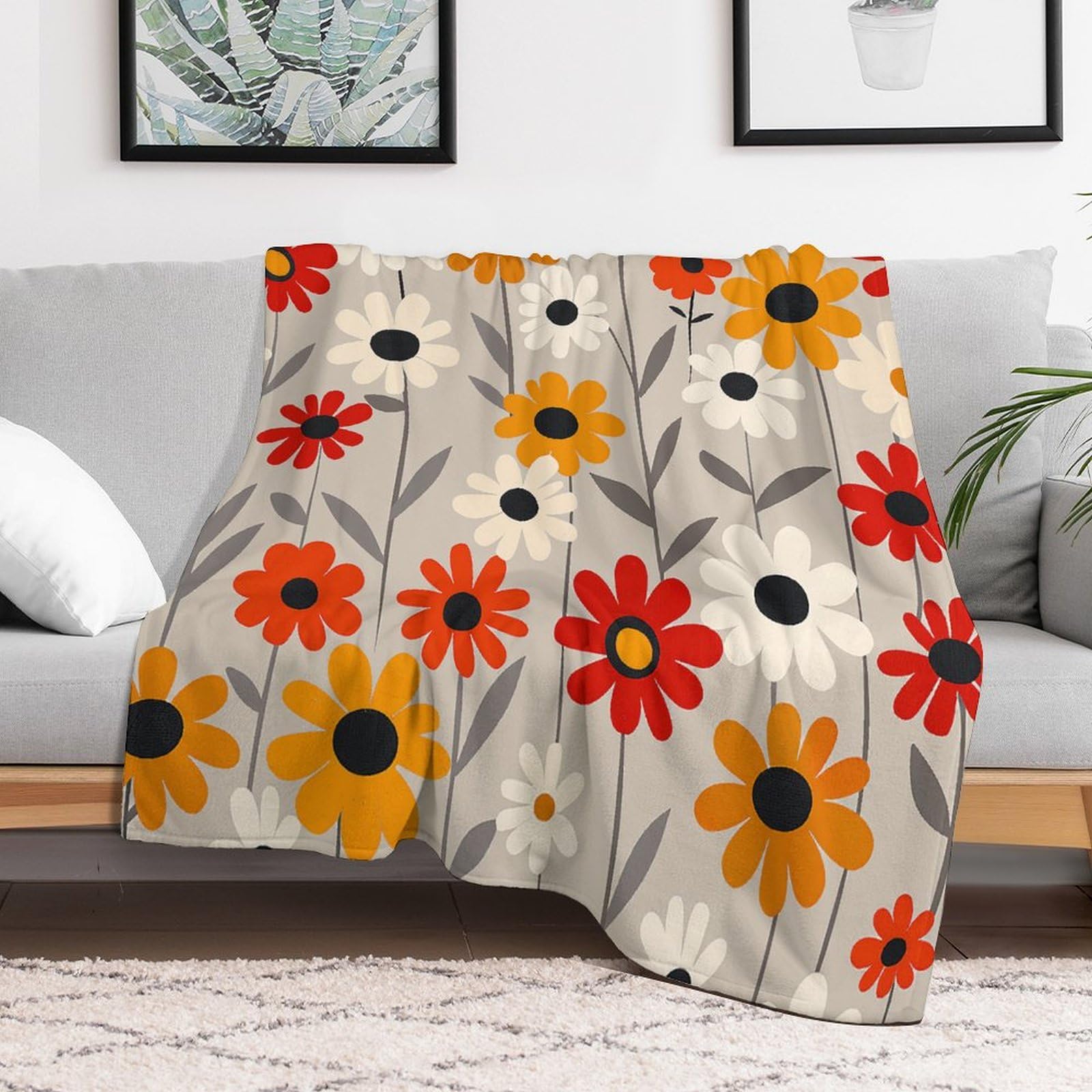 Couverture en micro polaire plaid flanelle doux jeté de lit motif fleurs vintage 127x150