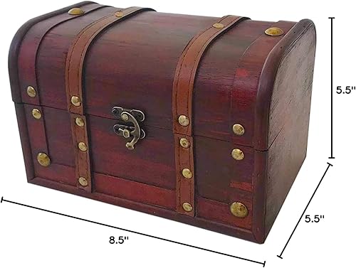 Miniatura 6 de Cofre de almacenamiento decorativo de madera y cuero con cerradura y tapas, caja pequeña hecha a mano para decoración del hogar