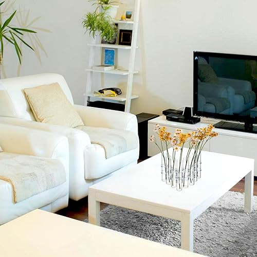 Miniatura 3 de Cabilock Jarrón de tubo hidropónico transparente con 8 tubos de ensayo y ganchos en forma de S, contenedor de organización de flores de vidrio para