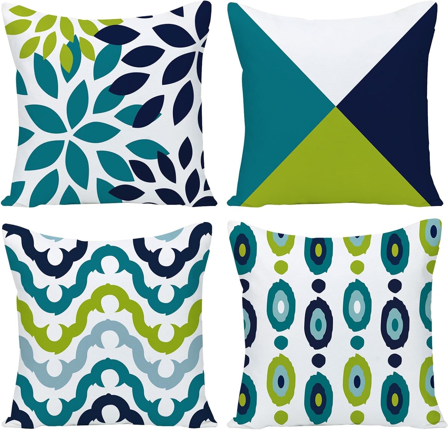 Decorative Green Blue Abstract Throw Pillow Covers 18 x 18 Inch Set of 4, Geometric Cotton Linen Outdoor Cushion Cover Square Pillowcase for Car Sofa Couch Home Decor 45*45CM/18*18 inch Geometric Abstract B