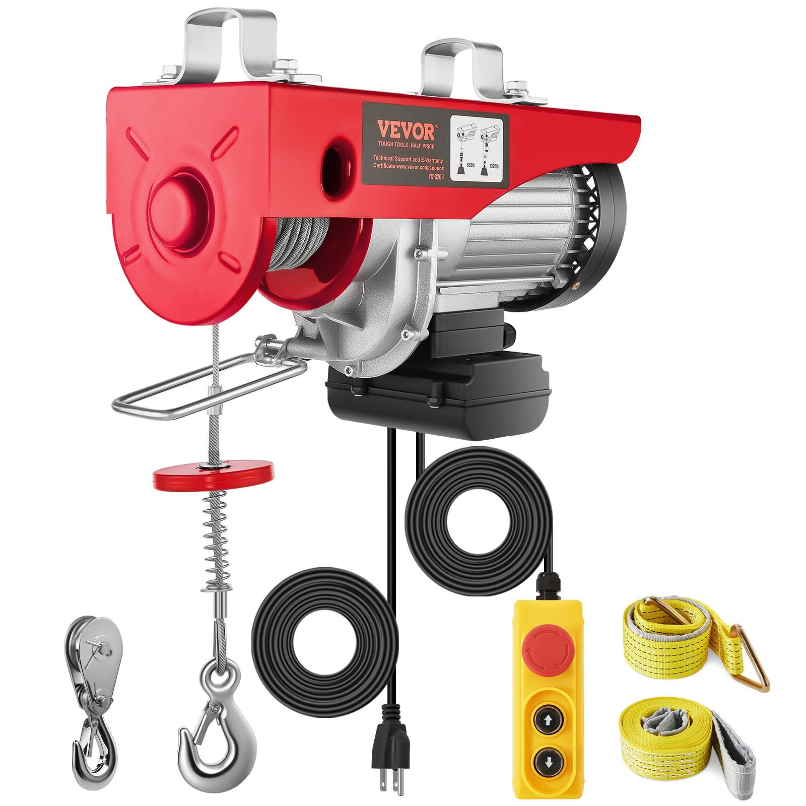 VEVOR Electric Hoist with Remote Control, 1320LBS Electric Winch, 110V Electric Hoist with 14ft Wired Control for Lifting in Factories, Warehouses, Construction Site, Attic