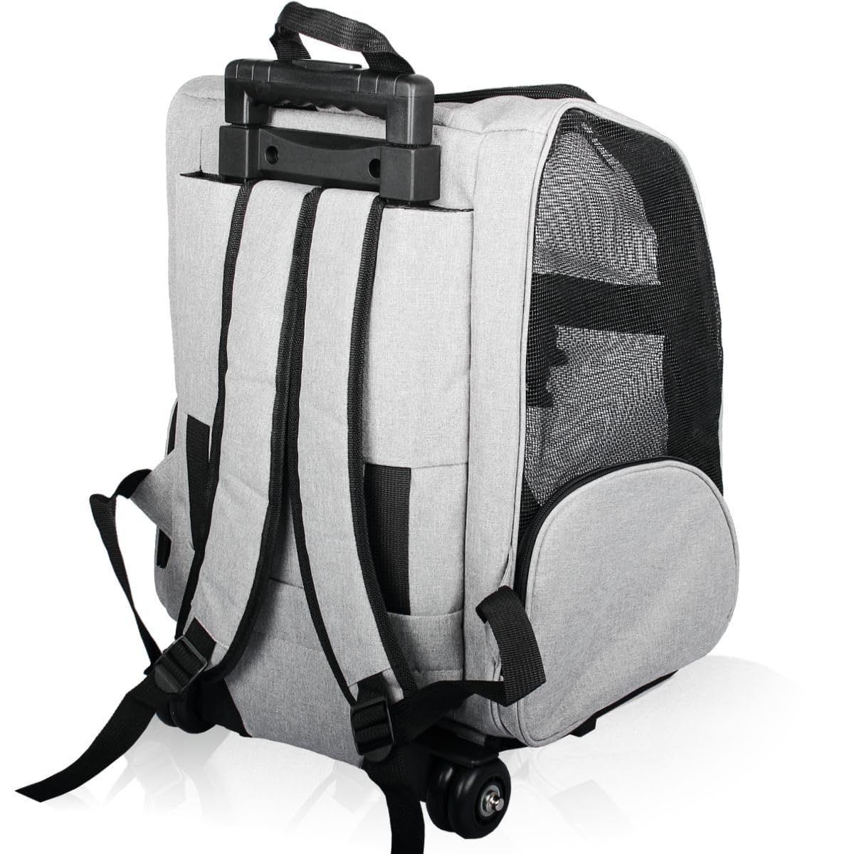 2IN1 Transporttasche mit Rollen bis 15kg Rucksack Trolley Hund Katze Hunderucksack Tasche (Melange-Grau)
