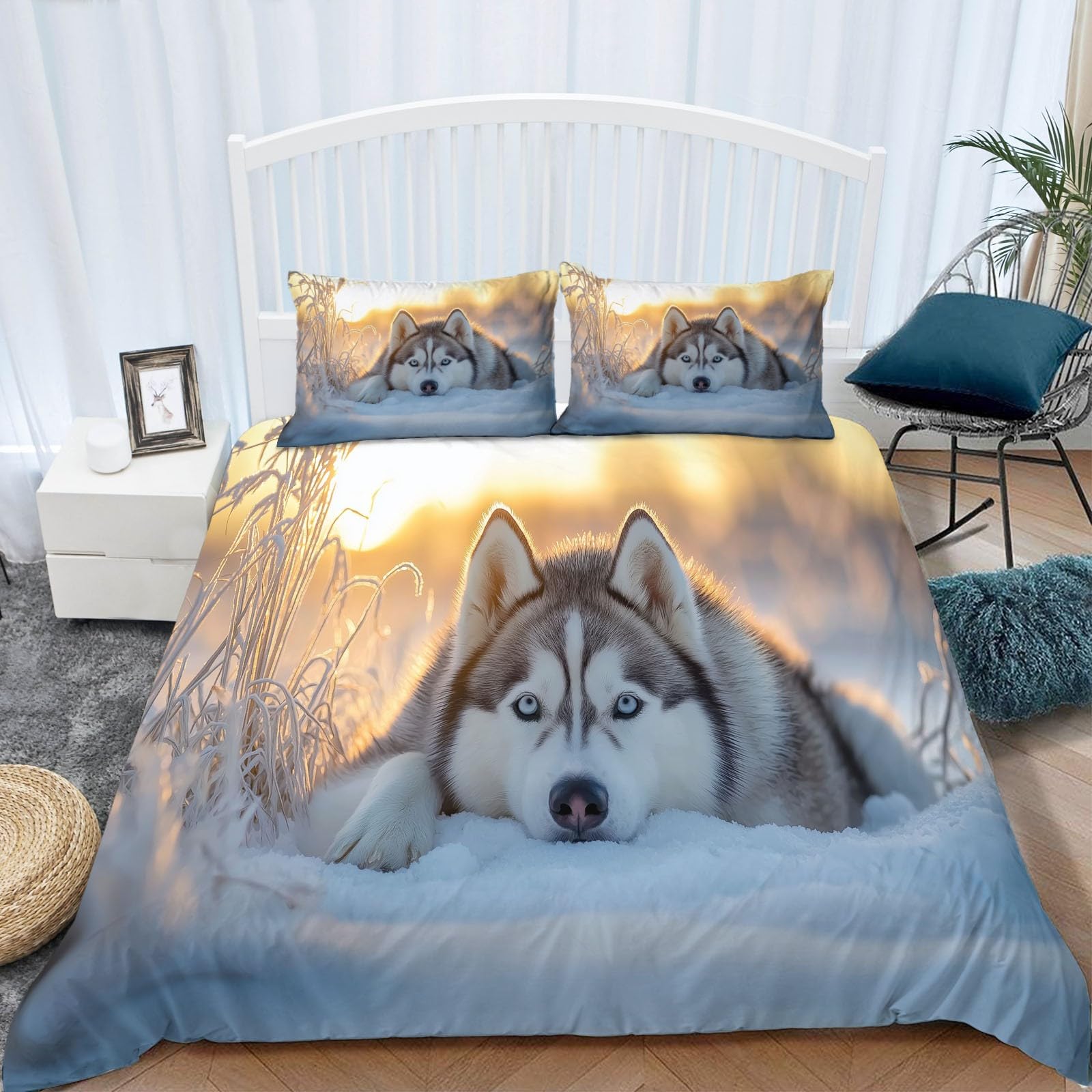 Bettwäsche-Set 220x240 Cm Mit Husky-3D-Druck - Polyester-Baumwolle, Atmungsaktiv, Inkl. 2 Kissenbezüge