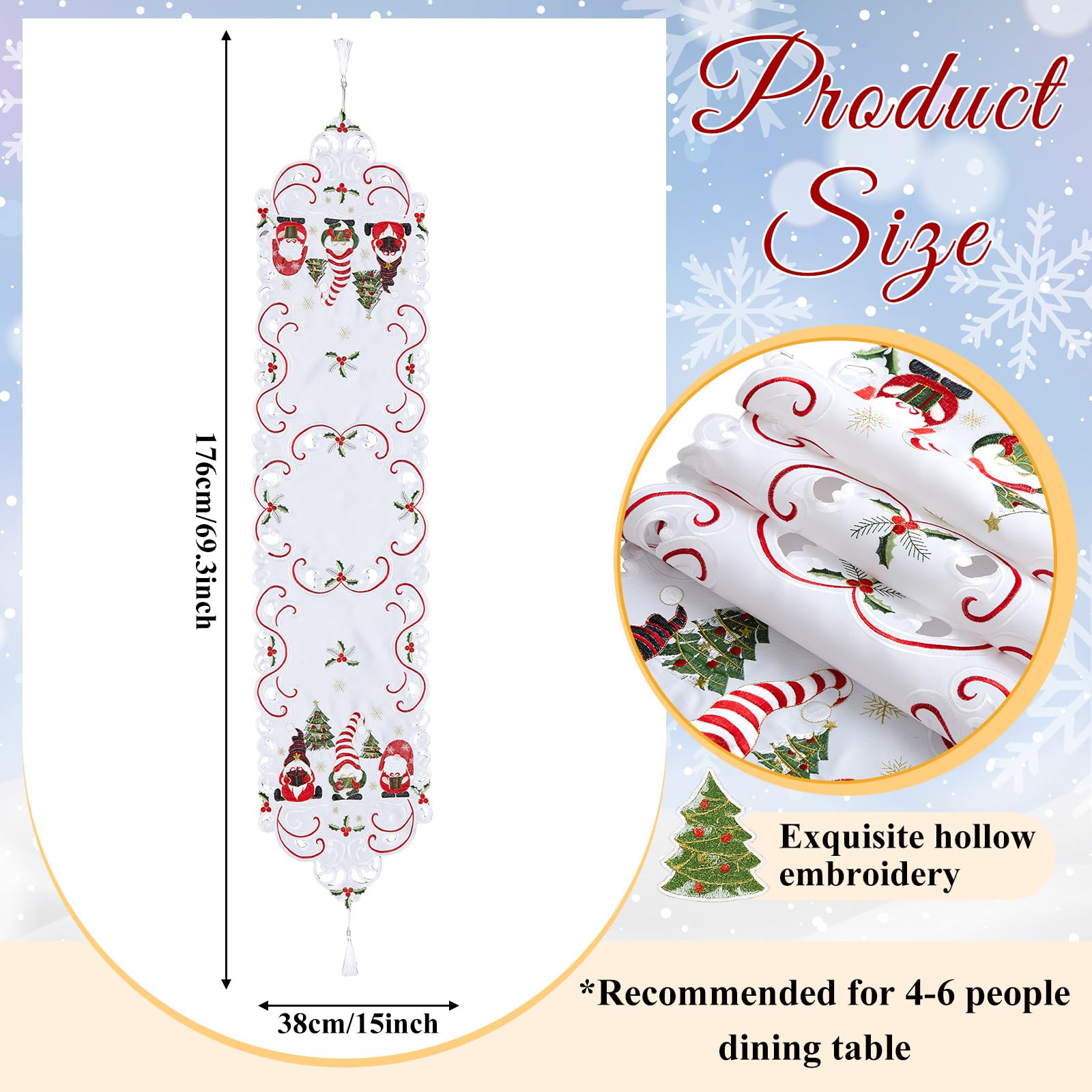 Namalu Christmas Embroidered Table Runner 15 x 70 Inch Christmas Table Linens Cover for Xmas Holiday Dining Decoration Wedding Party Gift Supplies(Gnome) - Image 2