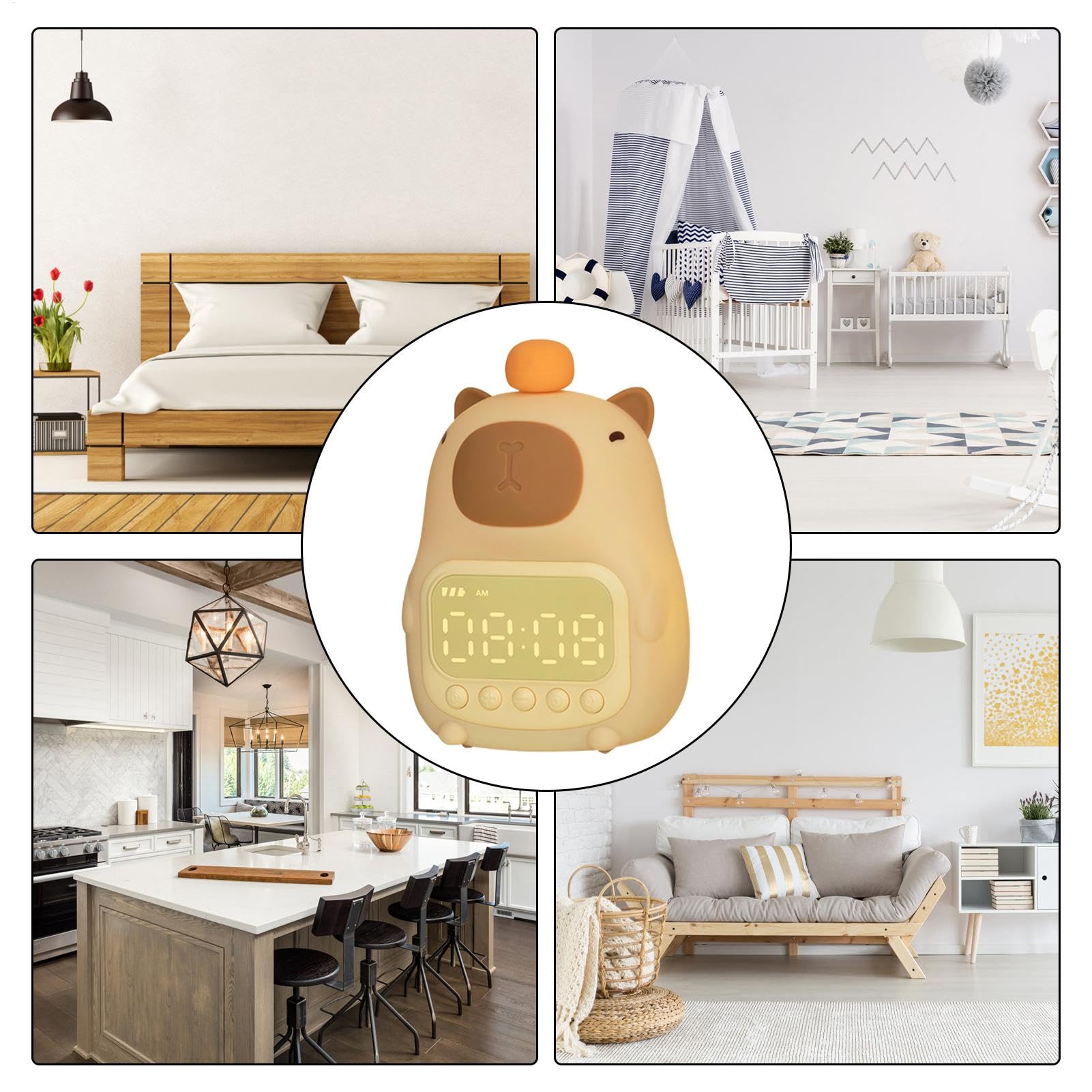Adorable Despertador Digital - Luz De Noche De Capibara Y Entrenador De Sueño | Lámpara Digital De Capibara, Relojes De Mesa, Reloj De Mesa Con Animales De Moda Para Habitaciones De Niños Y Niñas