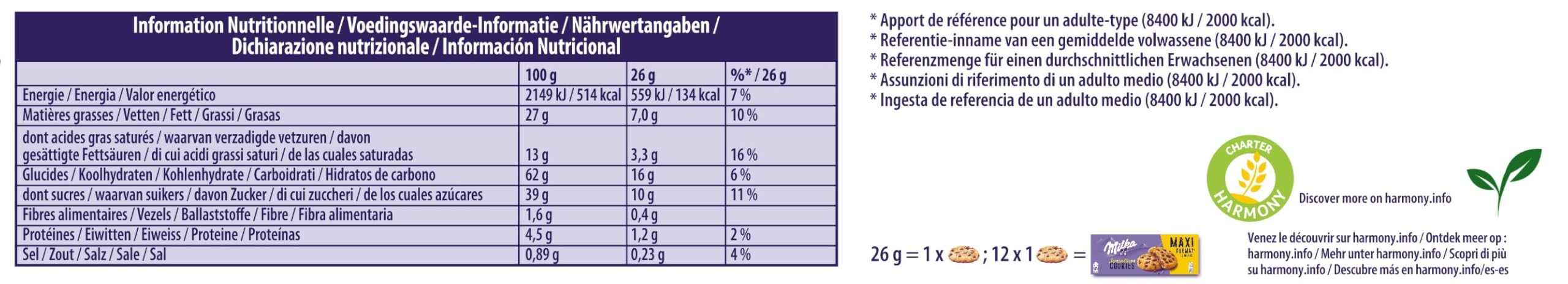 Milka Sensations Galleta Cookie con Pepitas de Chocolate con Leche, Relleno de Chocolate con Leche de los Alpes, Formato Maxi 312 g