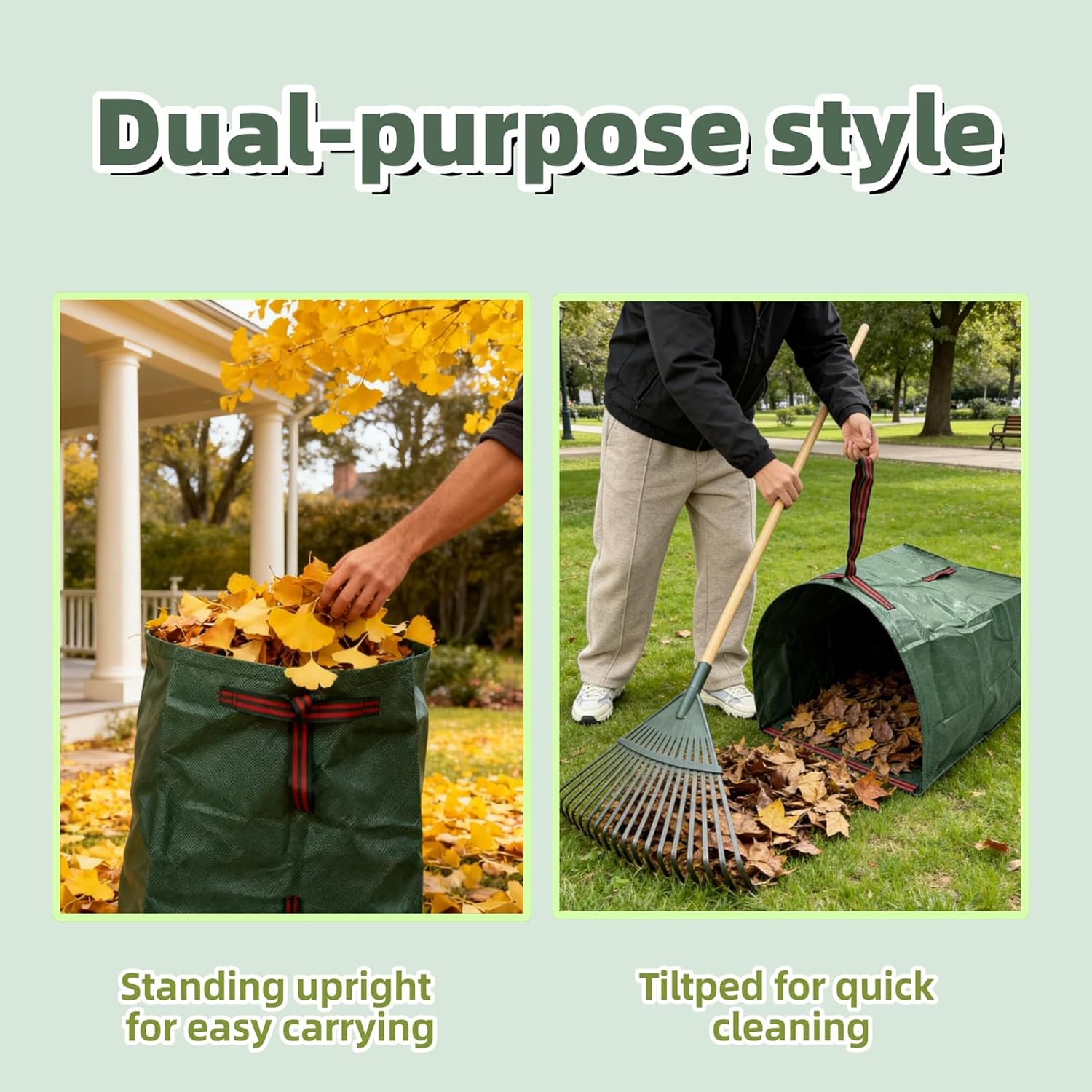 2-Pack 72-Gallon Reusable Yard Waste Bags with Gloves– Heavy-Duty Dustpan-Style Lawn & Garden Bags with Handles, Foldable, Standable Leaf Collector for Leaves, Grass, Branches, and Outdoor Debris