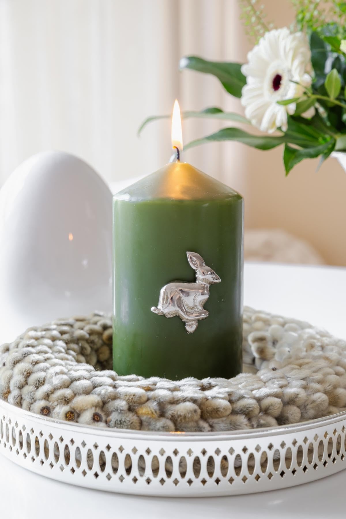 EDZARD Set di 4 perni per candele, coniglietto (altezza 4 cm), in alluminio nichelato, candela, decorazione per Pasqua, coniglietto pasquale