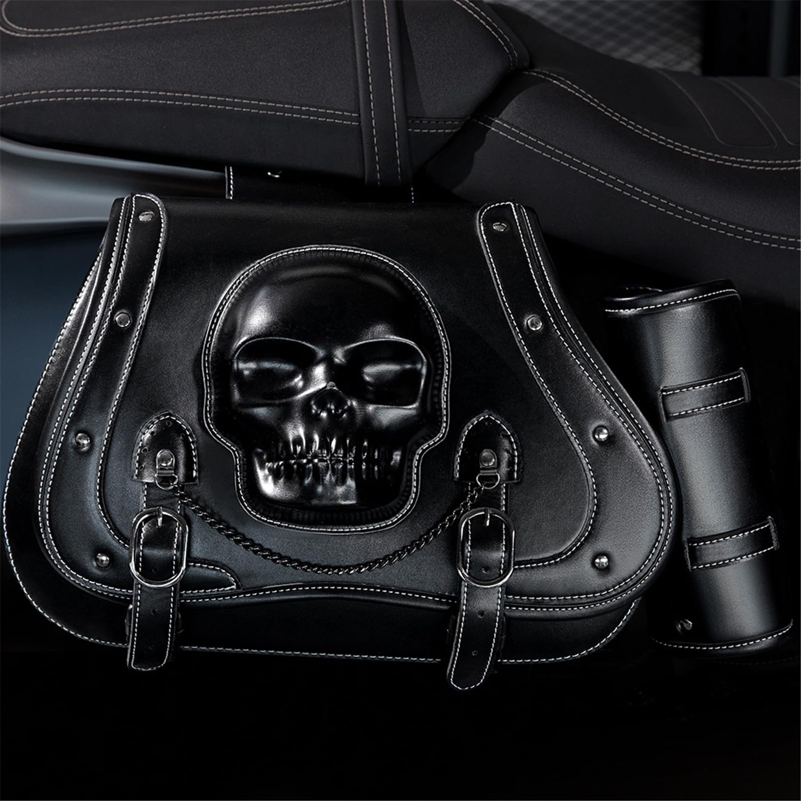 Borse laterali impermeabili del motociclo del cuoio dell'unità di elaborazione di grande capacità borse laterali eleganti del cranio disegni borsa di stoccaggio dello strumento per