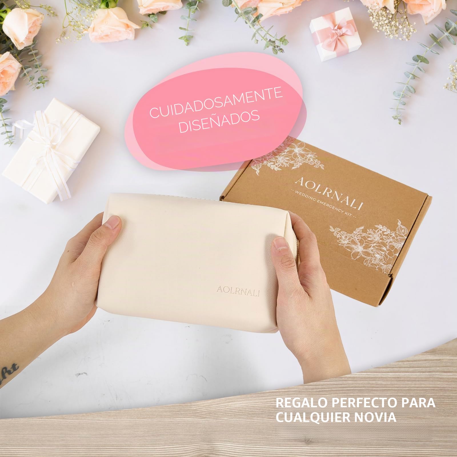 AOLRNALI Kit de emergencia nupcial para el día de la boda, juego de supervivencia esencial para la novia del equipo, kit de viaje imprescindible de más de 30 elementos esenciales con bolsa de
