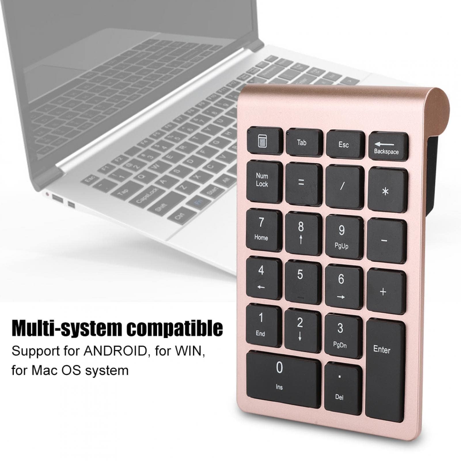 Agatige Mini Teclado Numérico de 22 Teclas, Teclado Numérico Inalámbrico Portátil de 2.4G con Receptor USB para Computadora de Escritorio Portátil Entrada de Datos de Acceso Directo a PC(Oro Rosa)
