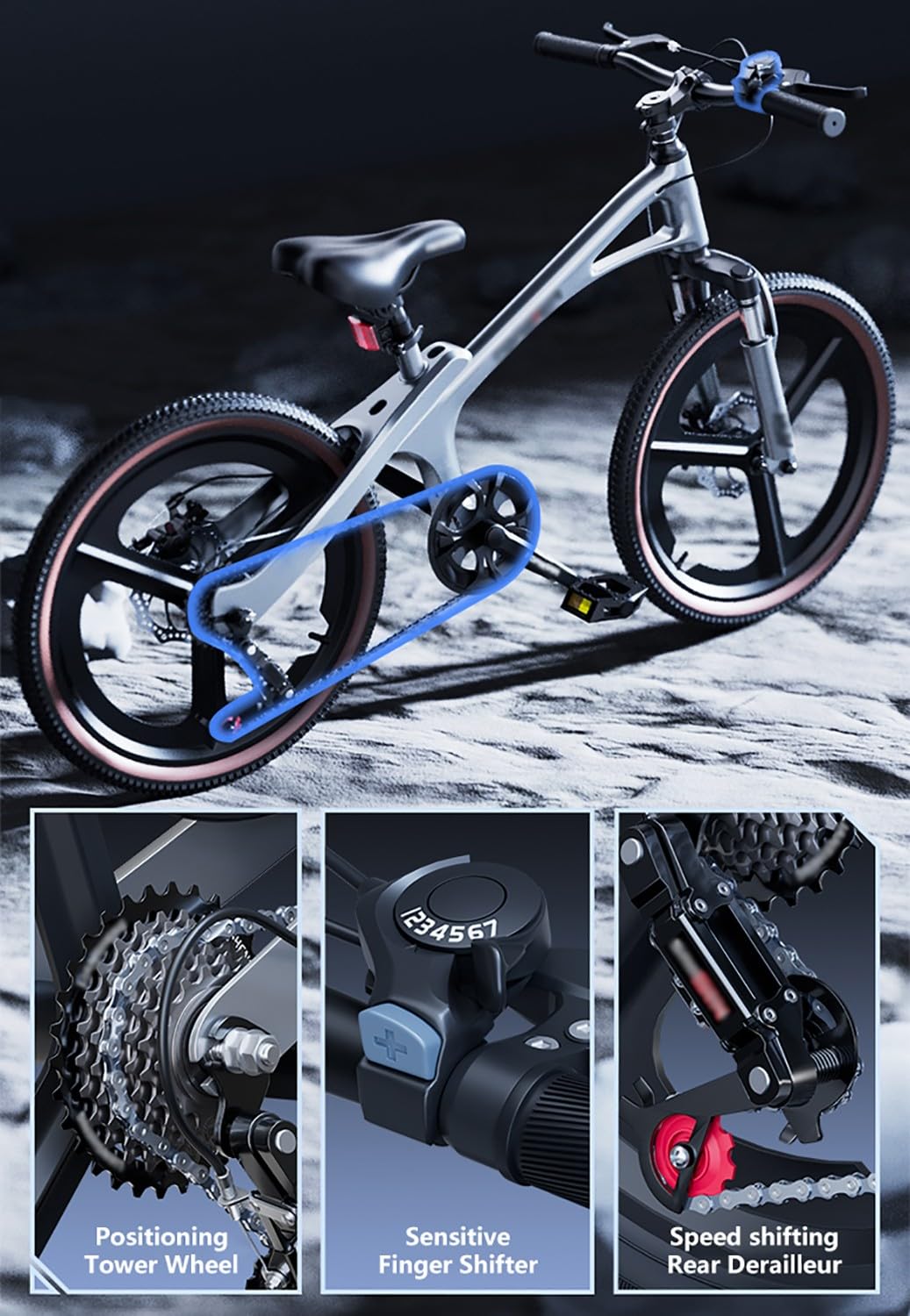 Vélo enfant 7 Vitesses 18 pouces, alliage de magnésium, suspension, cadre en alliage de magnésium, freins à double disque, pour enfants de 5 à 8 ans B-7speed,18 inches