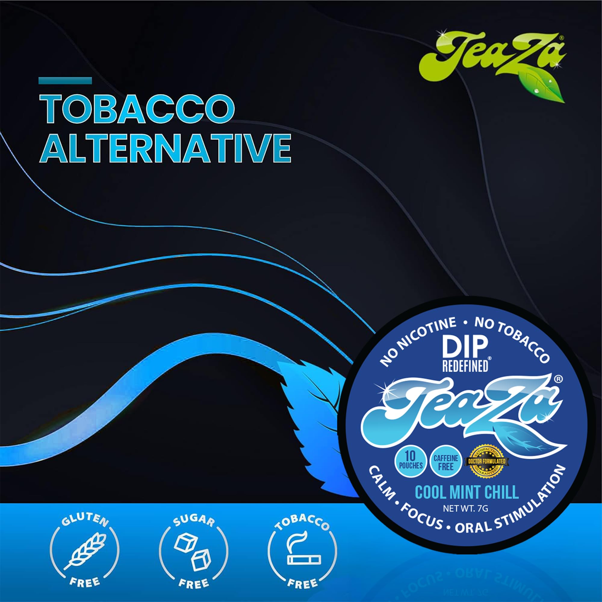 Teaza Herbal Energy Pouches, Tobacco Alternative Nicotine Free, Chill with Relora Alternative Snuff Healthy Dip, Caffeine & Tobacco Free Chew Premium Crisp Minty Flavor - Cool Mint Chill (8 Pack)