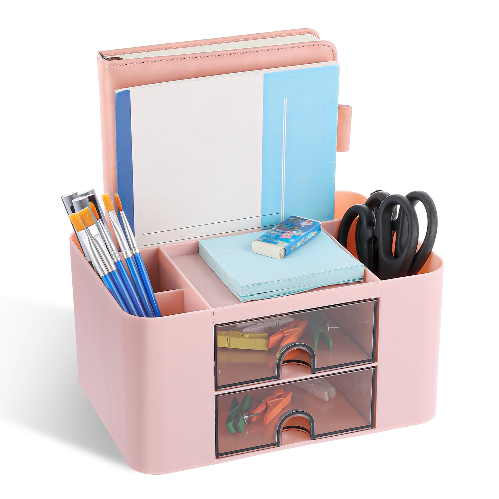 Lychico Large Capacity Desktop Organiser with Drawers, Multi-Compartment Office Storage Box for Stationery, Makeup, Crafts, Supplies - Desk Tidy for Home Office, School & Work