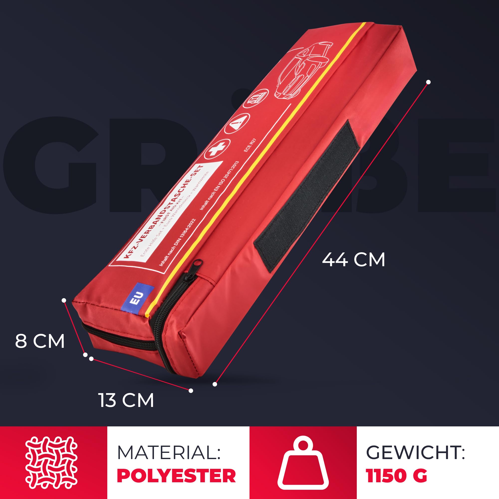 Smart-Planet Trousse de premiers secours pour voiture - 47 pièces - Conforme à la norme allemande StVO - Utilisable dans toute l'Europe - Sac combiné - Triangle de signalisation