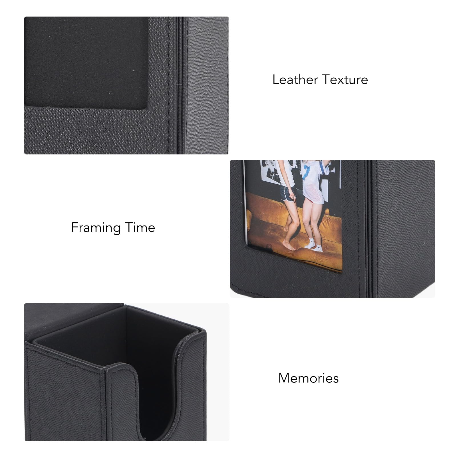 Foto-Aufbewahrungsbox, Bildhalter-Aufbewahrungsbox für 3-Zoll-Fotos, 50 Blatt PU-Leder-Sofortbildkamera, Fotorahmen und Halter (Black)
