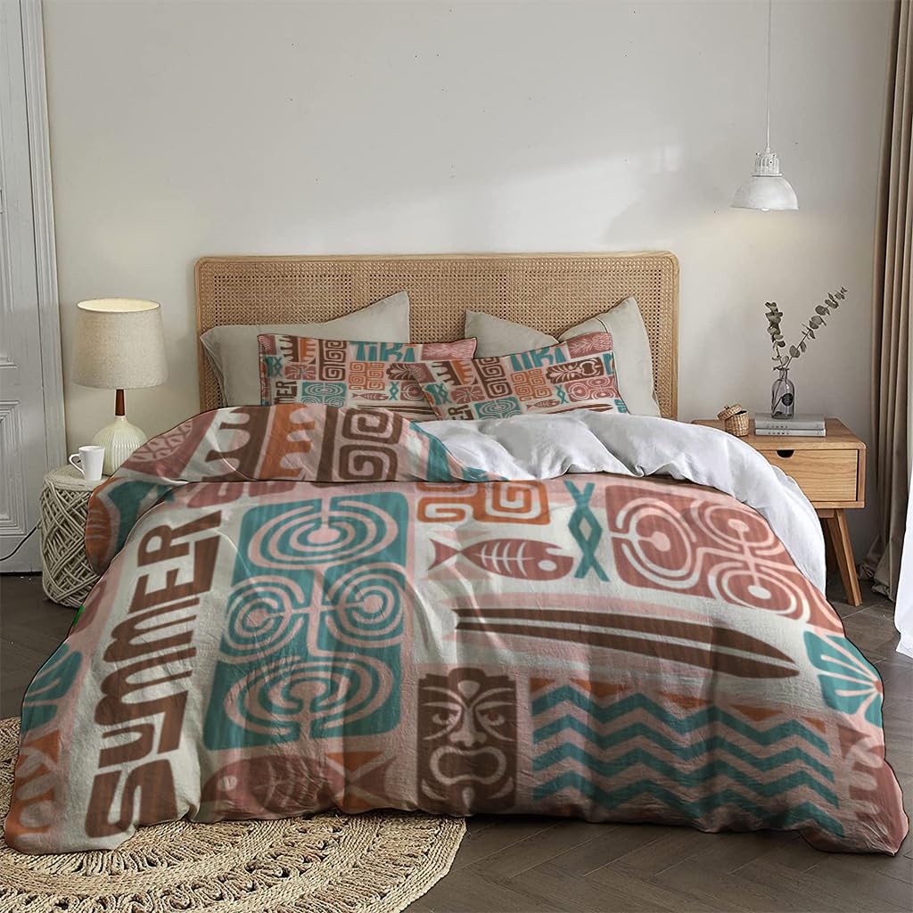 NIBAINLO 布団カバーエキゾチックなハワイアントロピカルブラウンパターン 肌に優しい ピーチスキン加工 掛け布団カバー 和式 洋式 あったか 布団カバーセット リバーシブル ホームステイ ホテル 家庭兼用