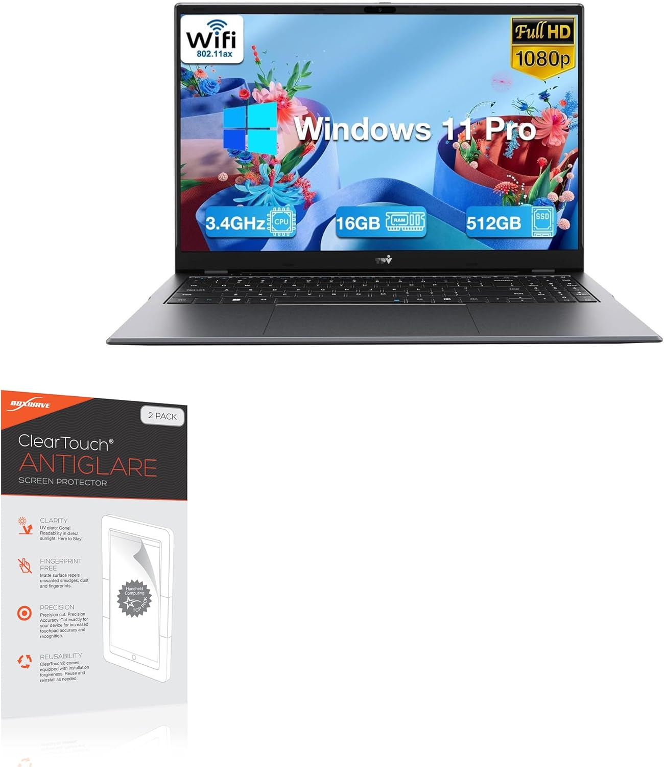 BoxWave Screen Protector Compatible With TPV RenoBook Windows 11 Pro Laptop (15.6 in) - ClearTouch Anti-Glare (2-Pack), Anti-Fingerprint Matte Film Skin