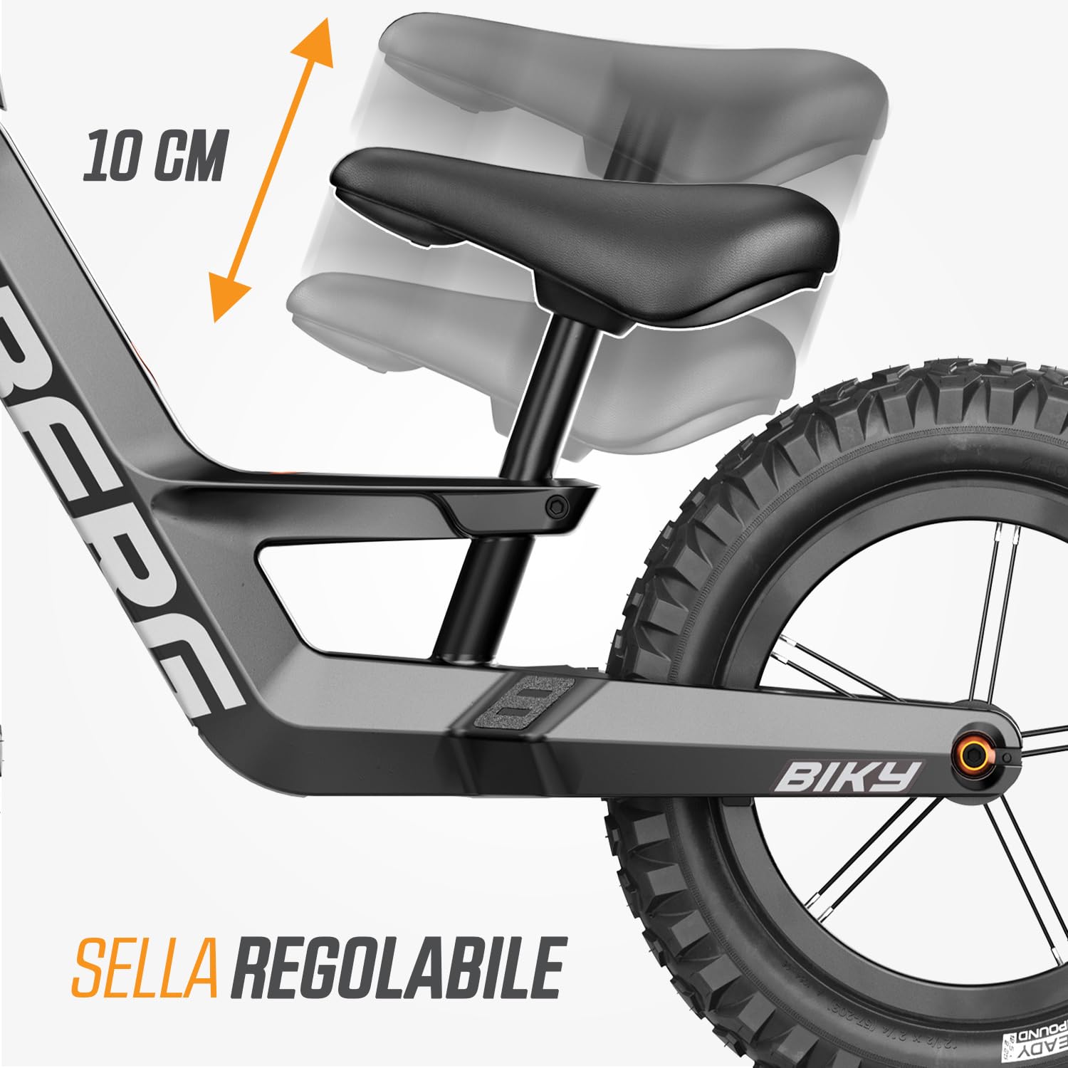 Berg Biky Cross, bicicletta nera con freno a mano a partire dai 2 anni, pneumatici, telaio leggero in magnesio, veicolo antiscivolo da 12 pollici, bicicletta per bambini ragazzi e ragazze, sella