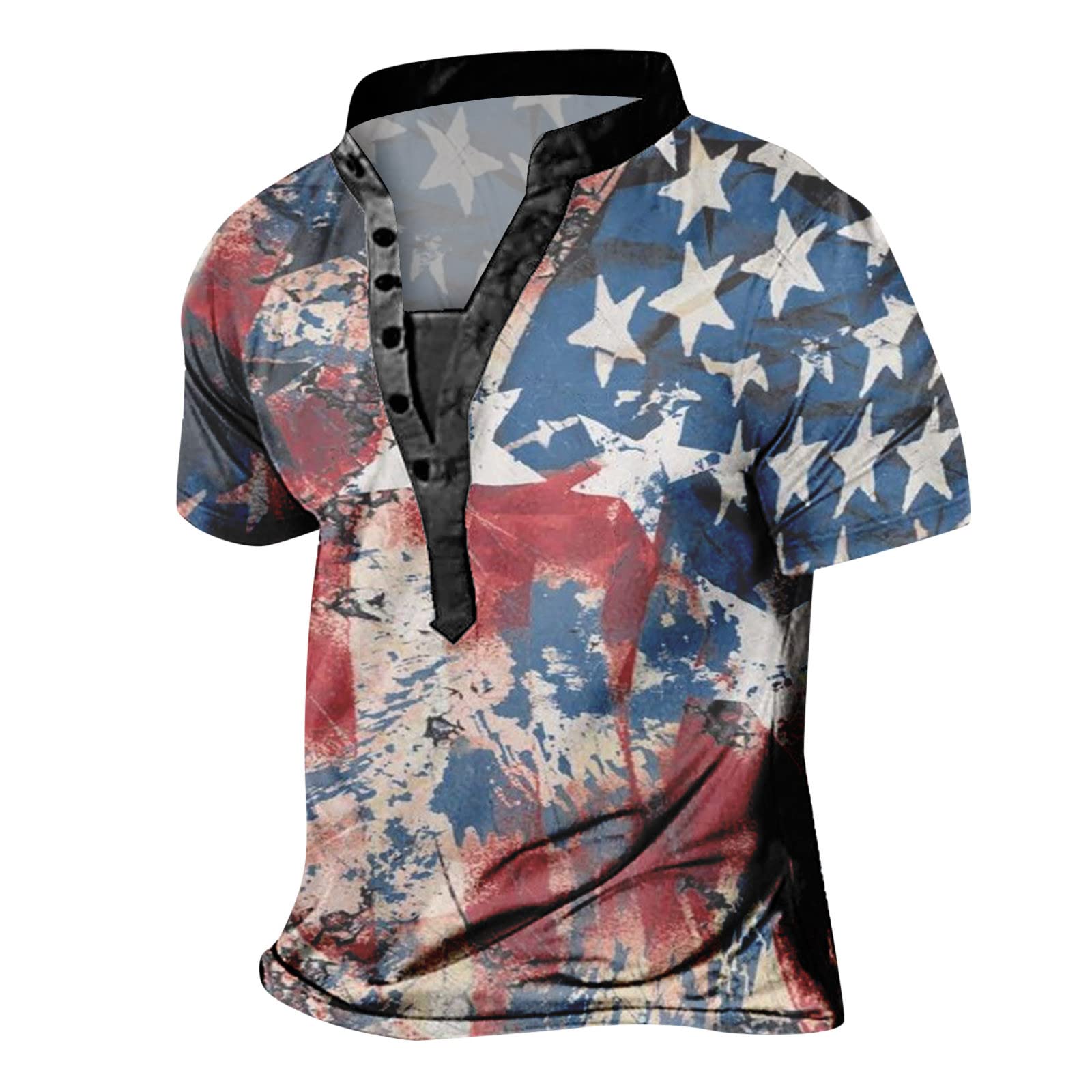 Stripped Shirt Day Flag Digital 3D Printing Multi Button Short Sleeve Shirt T Shirt Shirt Mens Running Tee