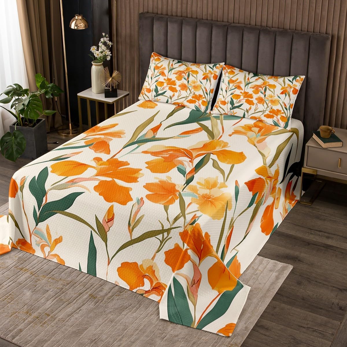 Erosebridal Blue Leaves Coverlet Set,Abstract Leaf Quilt Set Queen Size for Kids Teens Adults,Botanical Plant Bedspread Set,Farmhouse Rustic Bed Cover Bedroom Decor