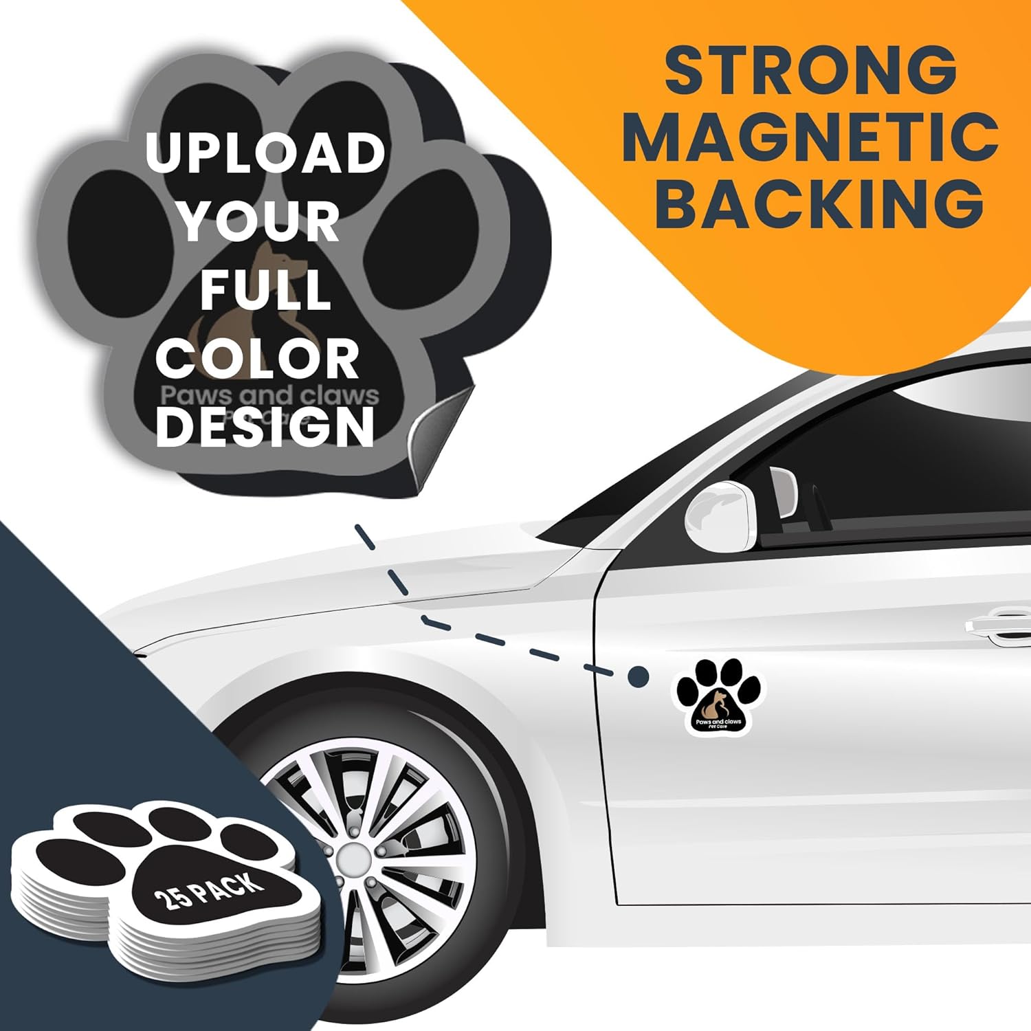 Magnet Me Up Custom 5 Inch Pawprint Magnet, 25 Pack, Customizable Magnet for Businesses, Personal Use, Choose Your Text, Upload Image, Magnetic Vinyl for Car and Any Magnetic Surface, Crafted in USA