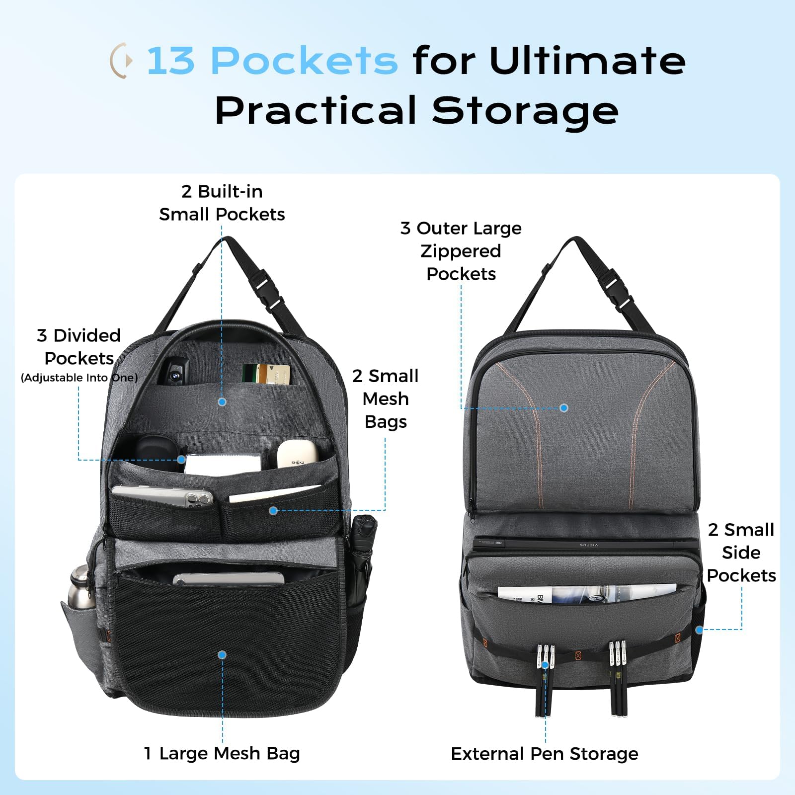 Coverado Organizador de asiento trasero de coche, resistente, duradero, de doble dirección, impermeable, con bolsillos reforzados, diseño de cierre de cremallera, protege los objetos de valor de