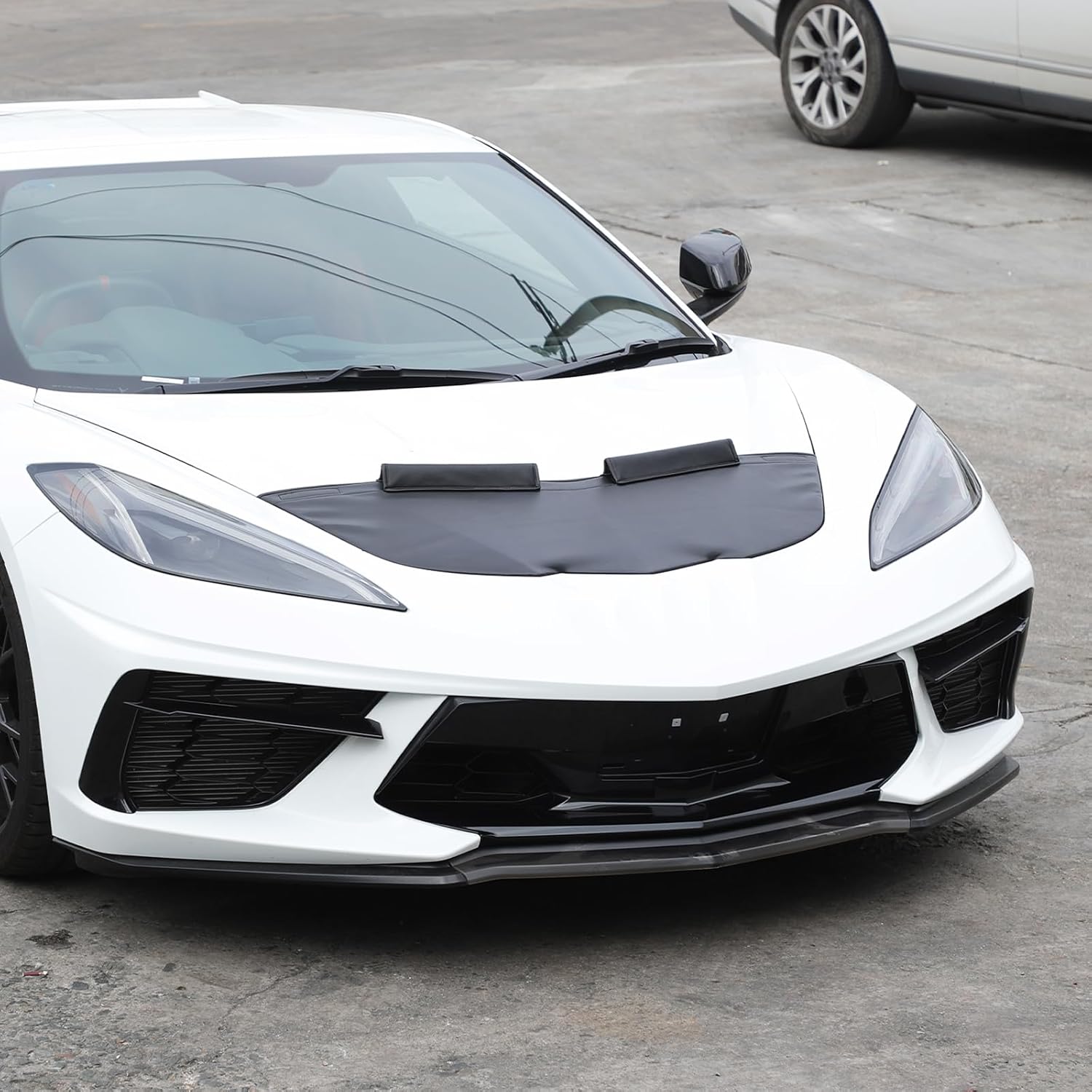 Car Bonnet Hood Protector Bra Compatible with Chevy Corvette C8 2020-2024,Leather Hood Bra Front End Nose Mask,Black Engine Cover Anti Scratch Mask Exterior Accessories