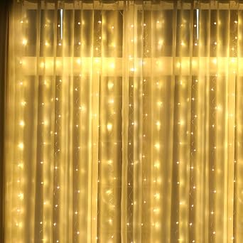 AIBOO LED light curtain for outdoor, 3 x 3m, 300 LED, 8-mode remote control, window light chains, outdoor, indoor, Christmas, valentine's day, wedding celebration decoration (warm white)