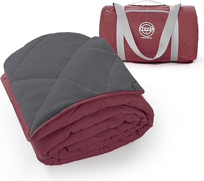 STOVER Large Waterproof Outdoor Stadium Blanket- Extra Thick Soft Fleece Camping Blanket for Travel, Picnics, Sports, 79"x55", Warm, Windproof, Sand-Proof, Lightweight, Packable Game Day Crimson